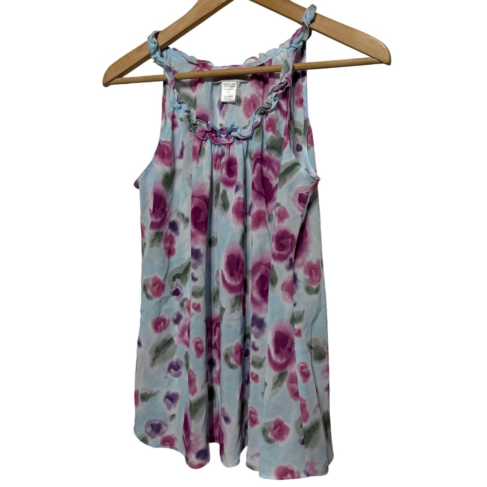 Morgan Taylor Intimates Ruffle Neck Sleeveless‎ Top Watercolor Floral Size S EUC